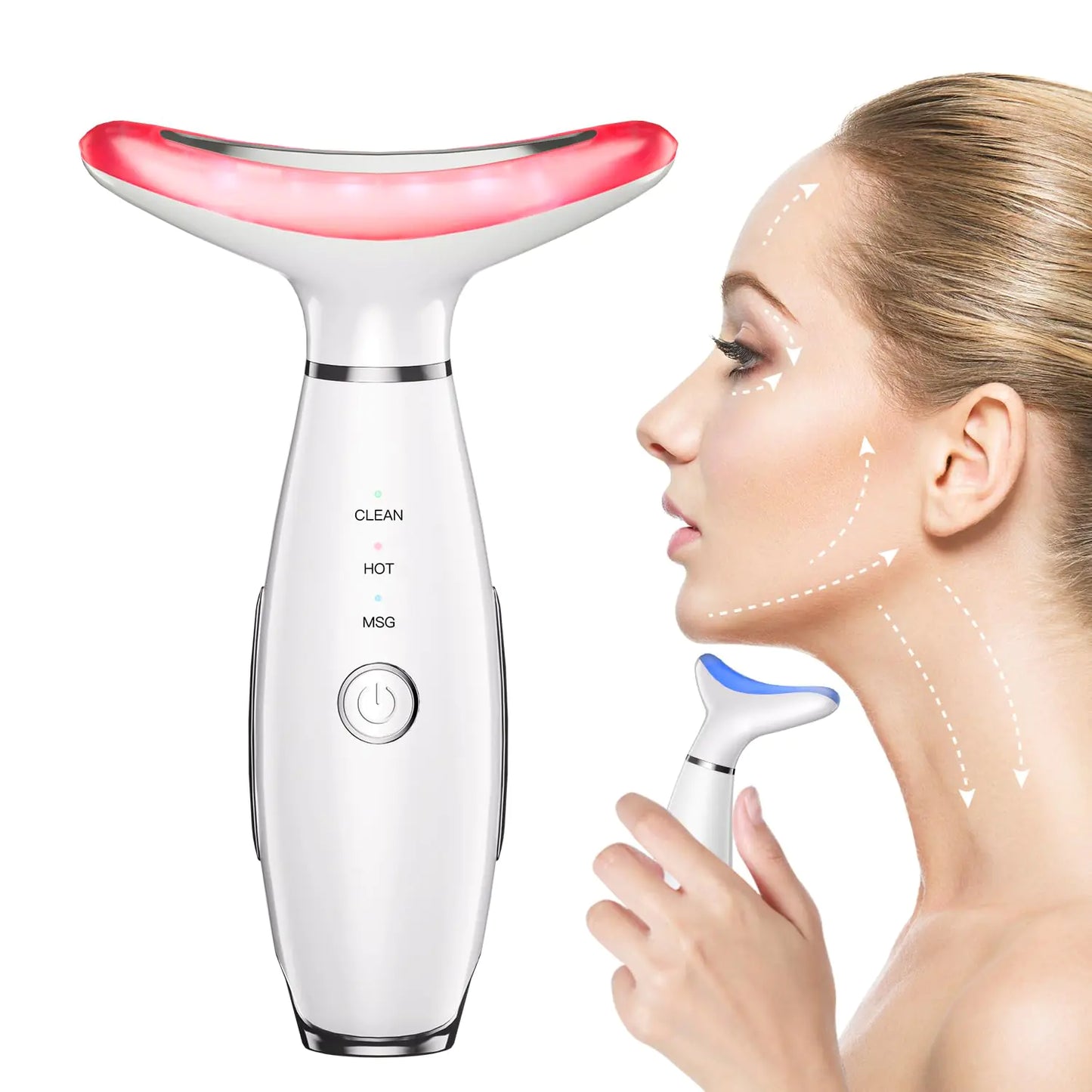 Neck Face Beauty Device Skin Care Face Massage3 in 1 Facial Massager Face Sculpting Tool with Thermals Vibration (White)
