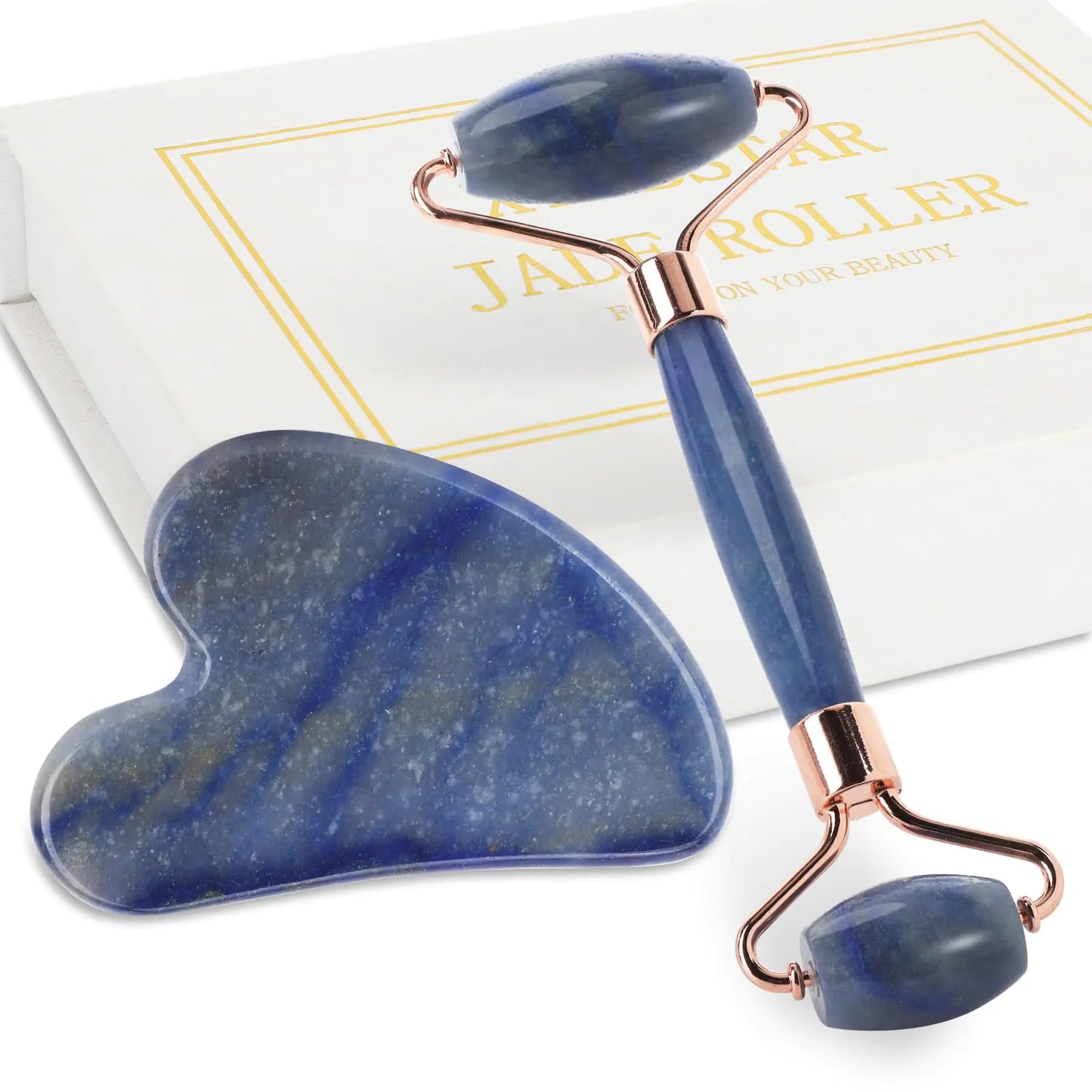 XYZBSTAR Jade Roller for Face Facial Roller Massager Skin Care Tool Gua Sha Facial Tools for Face Neck Eyes Reduce Puffiness of The Skin(Blue)