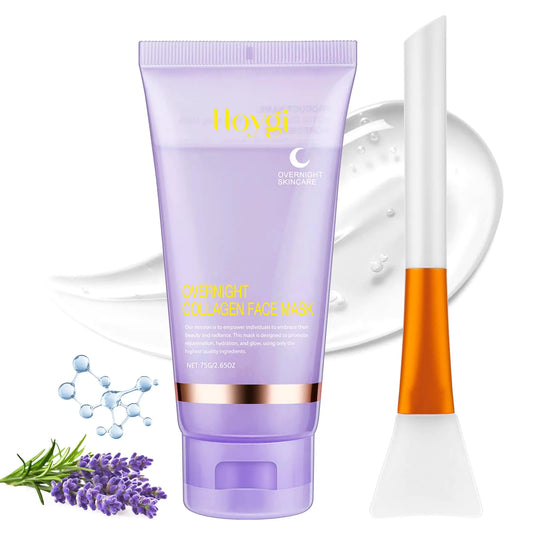 Collagen Night Wrapping Mask with Brush - Hydrolyzed Collagen Overnight Wrapping Peel Off Facial Mask Pack - Tightens & Hydration Collagen Face Mask Reduces Sagging