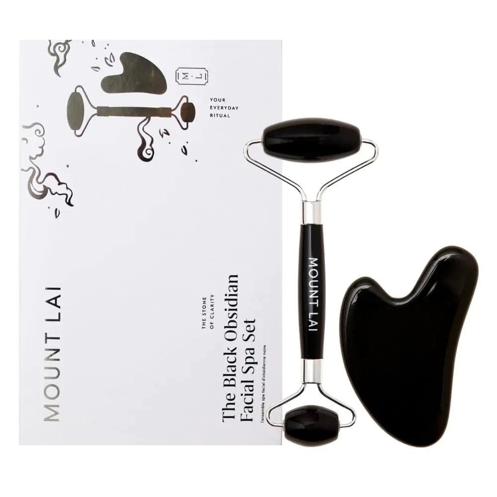 Mount Lai Black Obsidian Facial Spa Set Black Gua Sha Facial Tools Set and Roller Guasha Tool for Face to Relieve Muscle Tension and Reduce Puffiness