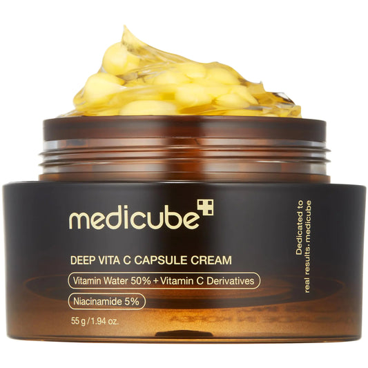 Medicube Deep Vitamin C Golden Capsule Face Moisturizer - Liposome Capsules For Wrinkles Skin Radiance - Transparent Gel for Glow Hydration