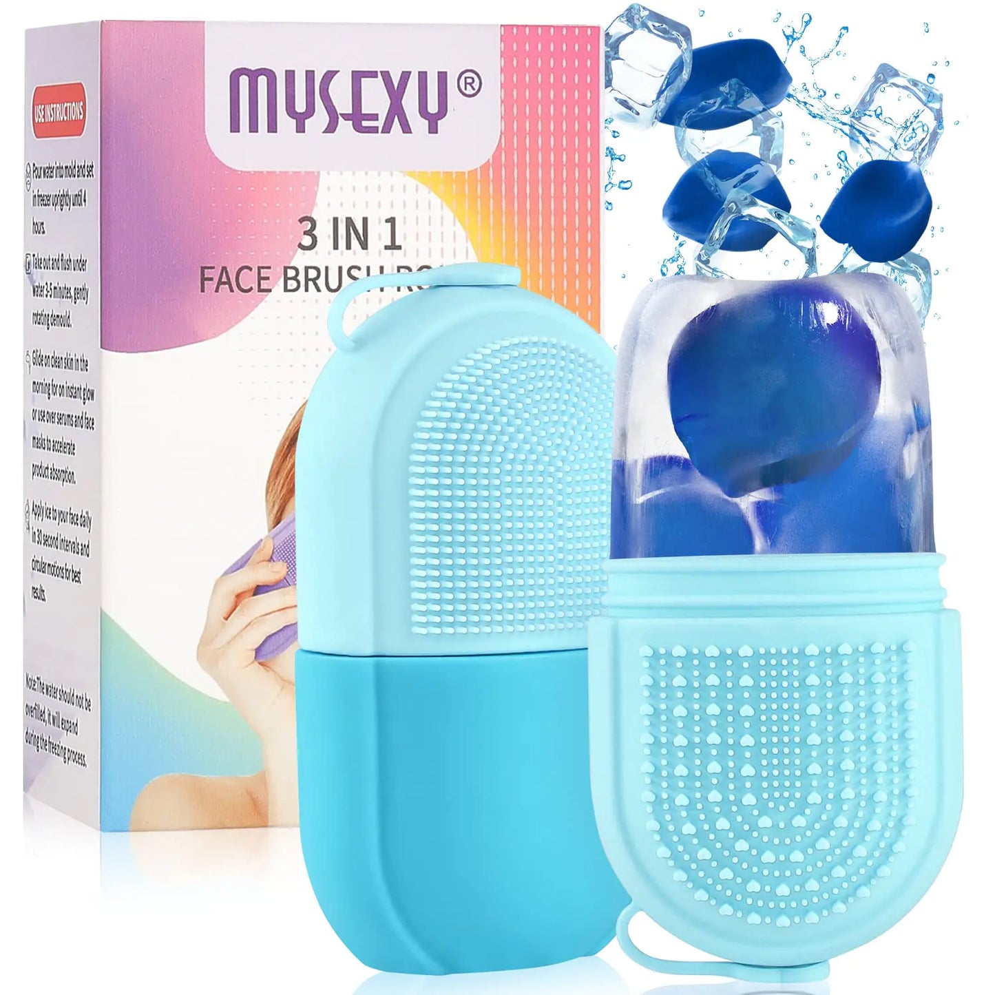 MYSEXY Ice Roller for Face & Eye Beauty Facial Ice Rollers Ice Holder Mold Face Puffiness Relief Massage Skin Care Tools for Brighten Lubricate Shrink Pores Remove Fine Lines (Blue)