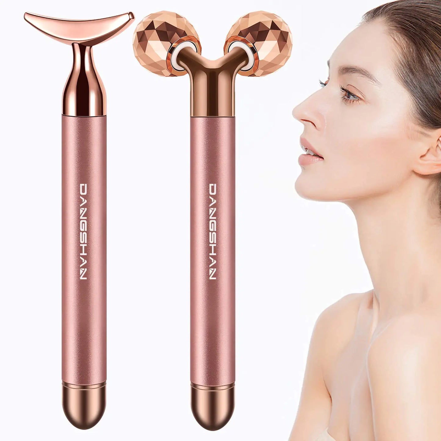 2-IN-1 Electric Face Massager Roller 24k Rose Gold Face Roller 3D Roller and Unique Crescent Shape Facial Roller Massager Kit Arm Eye Nose