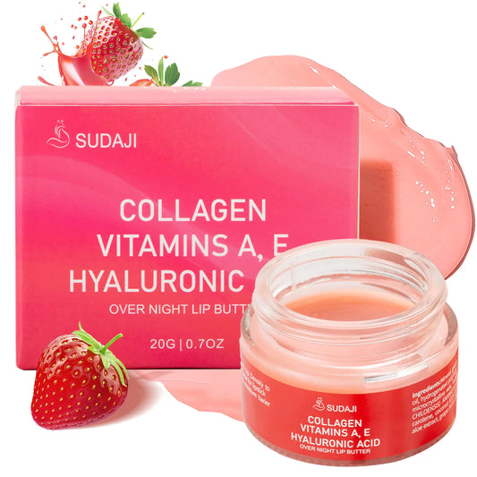SUDAJI Collagen Lip Mask Hydrating Lip Balm Overnight Moisture Lip Butter with Hyaluronic Acid & Aloe Vera Sleeping Nourishing Lip Butter Balm