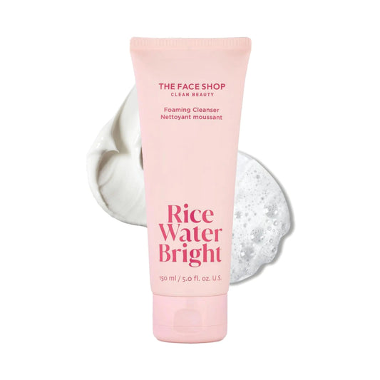 The Face Shop Rice Water Bright Foaming Facial Cleanser with Ceramide Gentle Face Wash for Hydrating & Moisturizing Vegan Face Cleanser Makeup Remover Korean Skin Care for All Skin Types 150ml