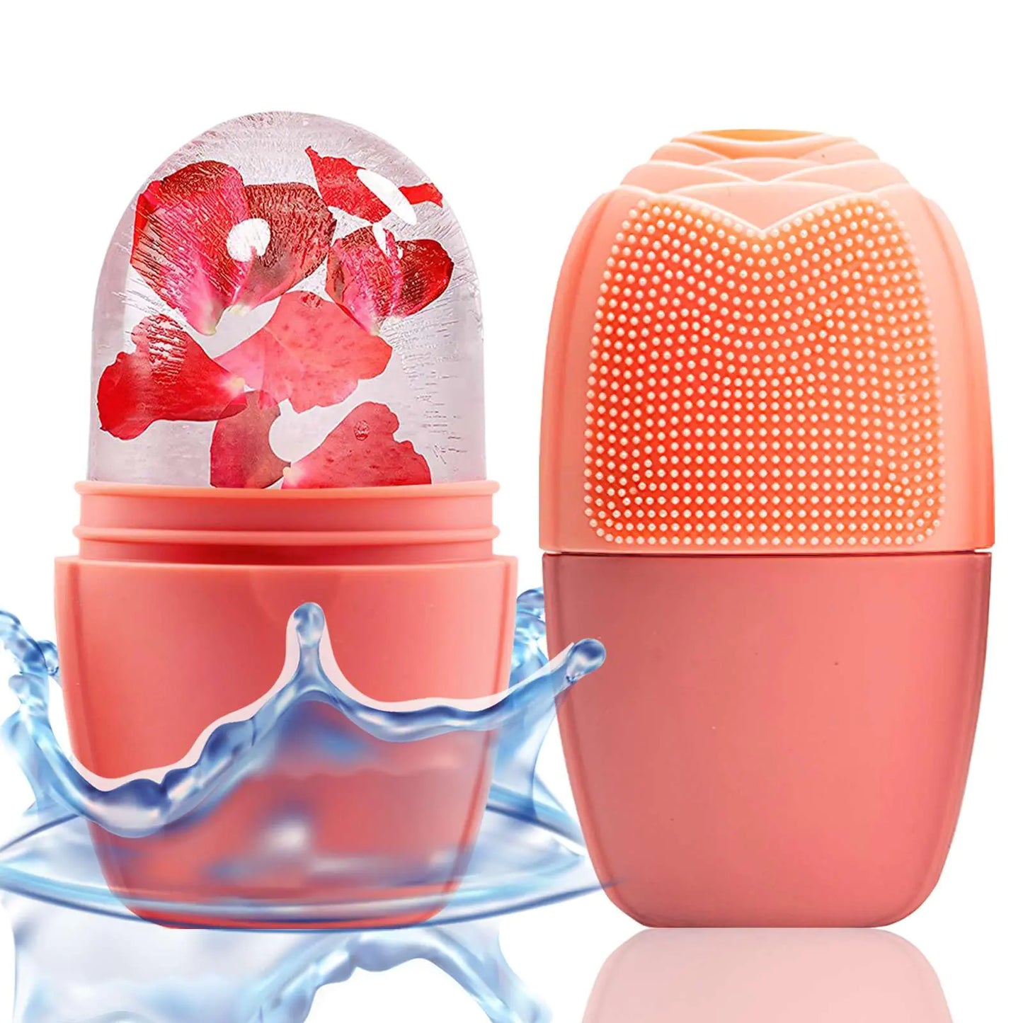 KOGITI Ice Mold for Face Ice Roller for Face & Eye Beauty Facial Ice Rollers Ice Holder Mold Face Puffiness Relief Massage Skin Care Tools Ice Facial Cube (Brush-Pink)