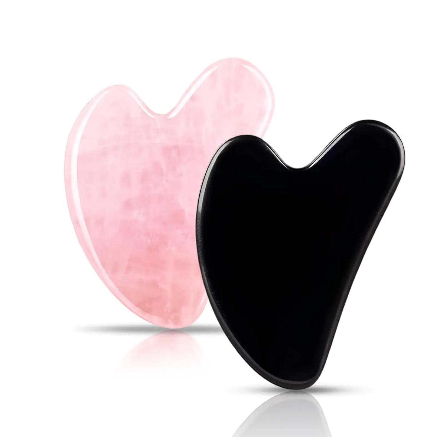 FUIYOOCEN Gua Sha Facial Tools 2 Pack Natural Jade Guasha Tool for FaceDouble Chin & Jawline Gua Sha Stone Self-Skin Care Face Stone Gua Sha Tools for Women Guasha Stone Black and Pink